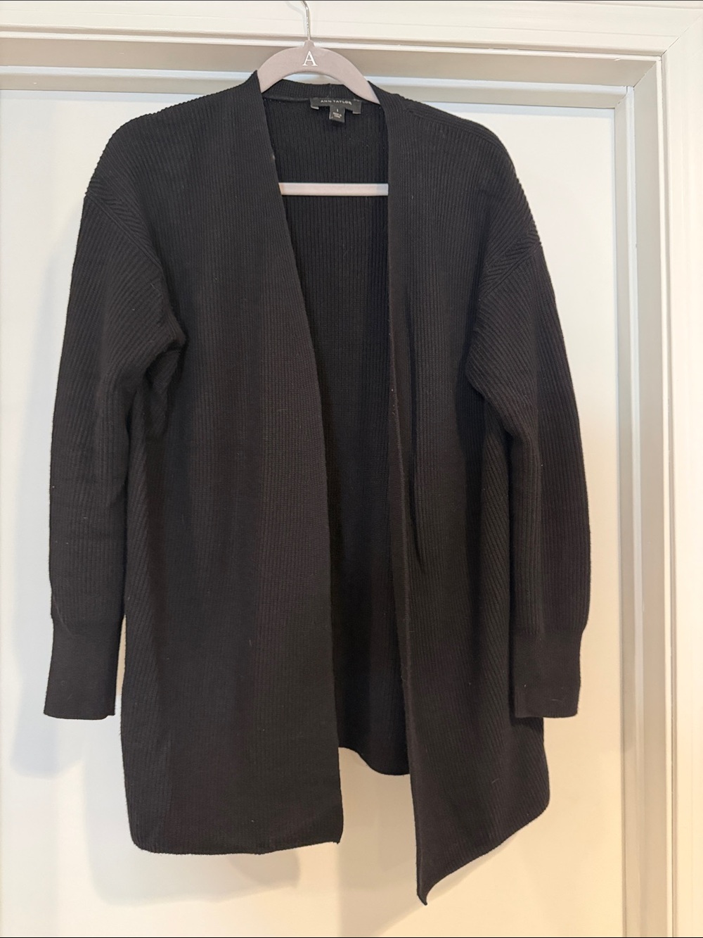 Ann Taylor Black Open-Front Ribbed Cardigan